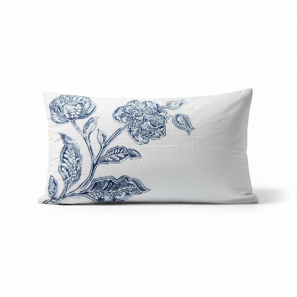 Croscill Davenport King Sham Blue White Floral Toile 36x20 Cotton Bedding